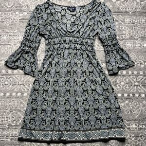 Max Edition Y2K Forest Fairy Dress Womens Small Floral Print Bell Sleeve Smocked